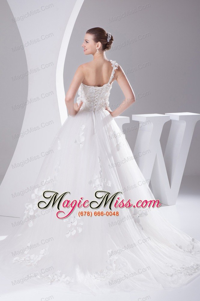 wholesale appliques and lace a-line one shoulder court train wedding dress