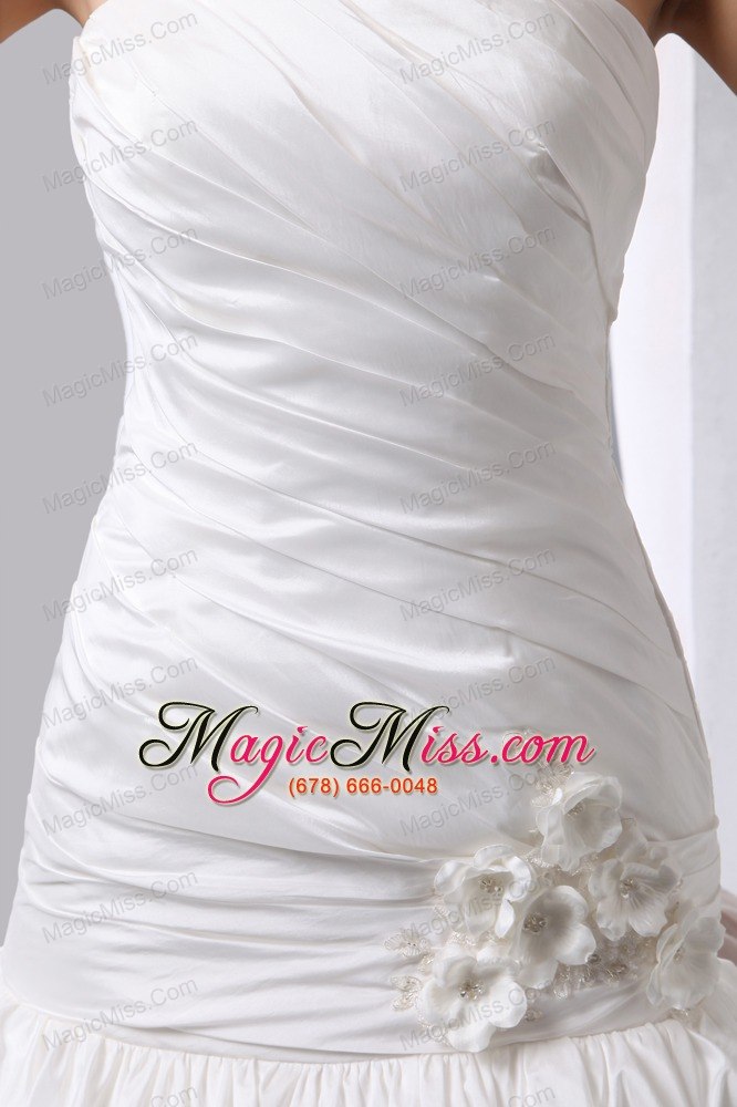 wholesale gorgeous a-line strapless court train taffeta hand made flower and ruch wedding dress
