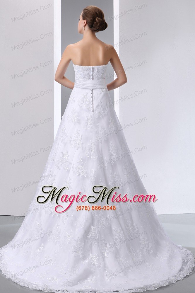 wholesale popular a-line sweetheart brush train taffeta and lace hand made flower and bow wedding dress