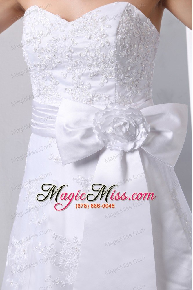 wholesale popular a-line sweetheart brush train taffeta and lace hand made flower and bow wedding dress