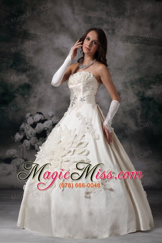 wholesale classical ball gown strapless floor-length satin appliques wedding dress
