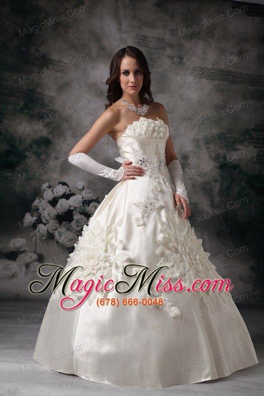 wholesale classical ball gown strapless floor-length satin appliques wedding dress