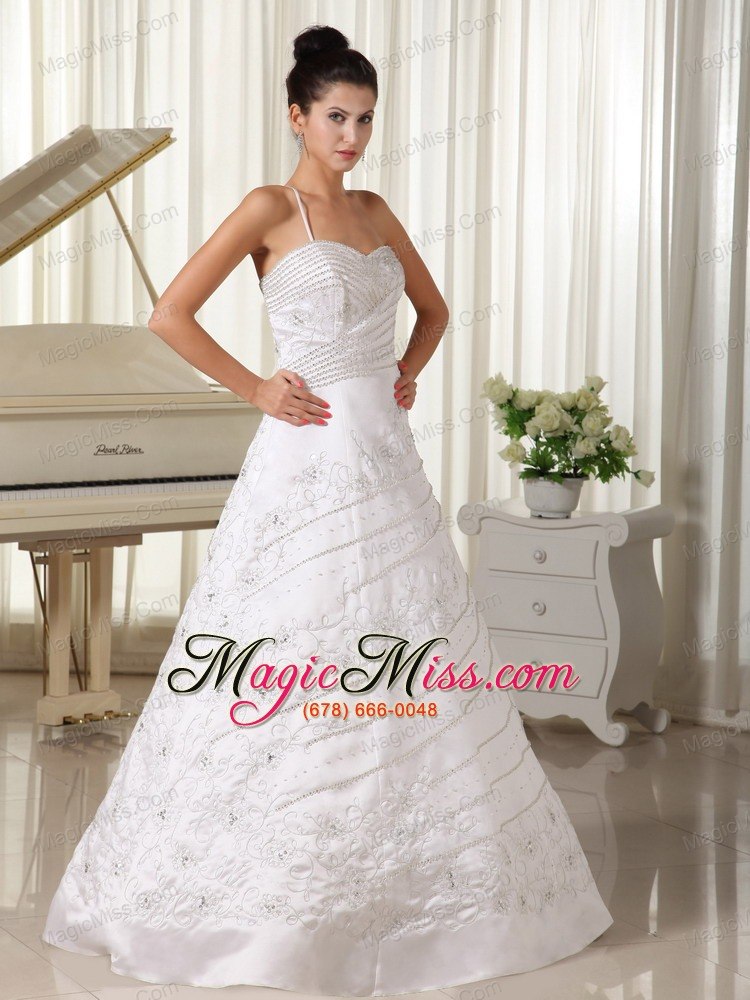 wholesale spaghetti strap beaded and embroidery over skirt sweertheart wedding dress