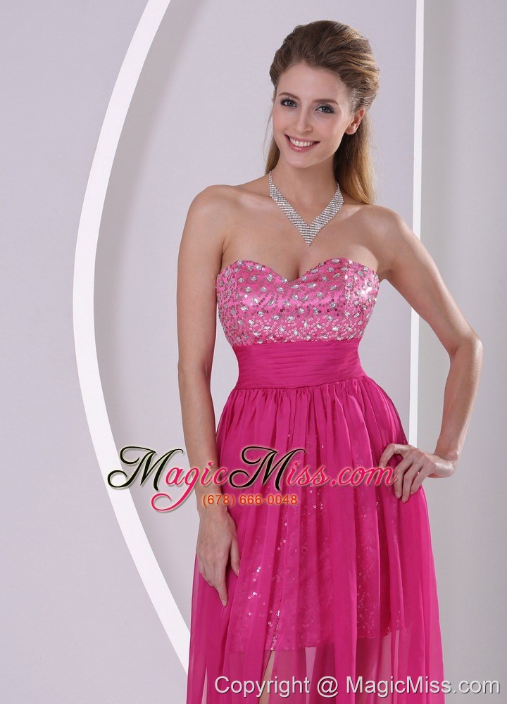 wholesale high-low paillette over skirt hot pink prom cocktail dress with sweetheart