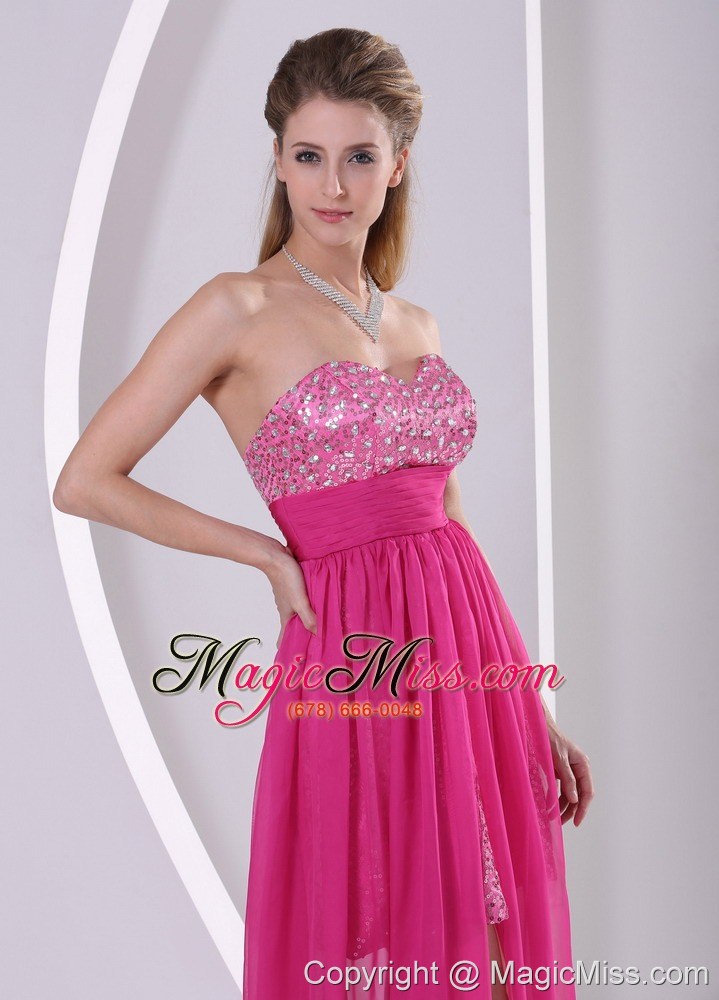 wholesale high-low paillette over skirt hot pink prom cocktail dress with sweetheart
