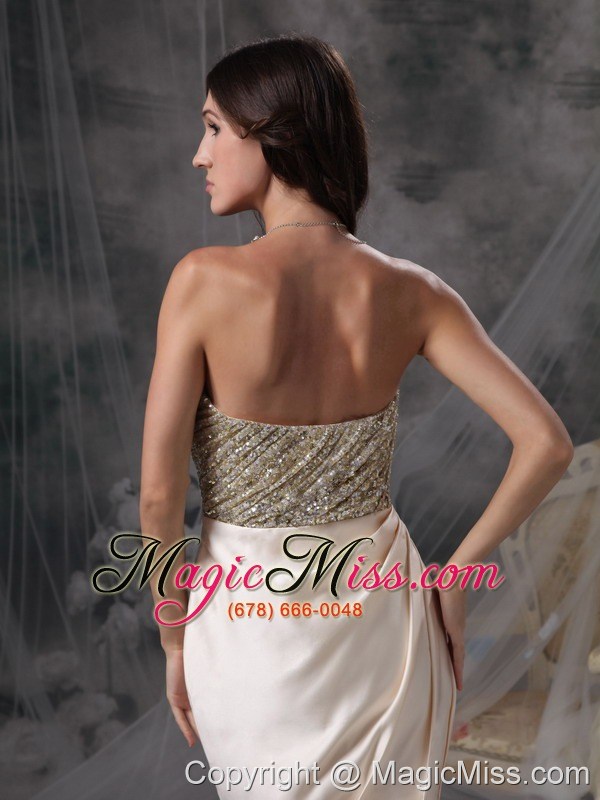 wholesale champagne column strapless mini-length satin beading and ruch prom / cocktail dress