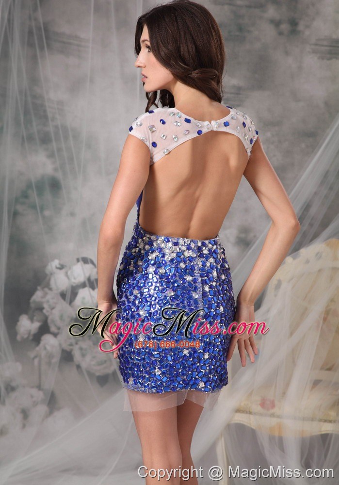 wholesale royal blue column / sheath scoop mini-length tulle beading prom dress