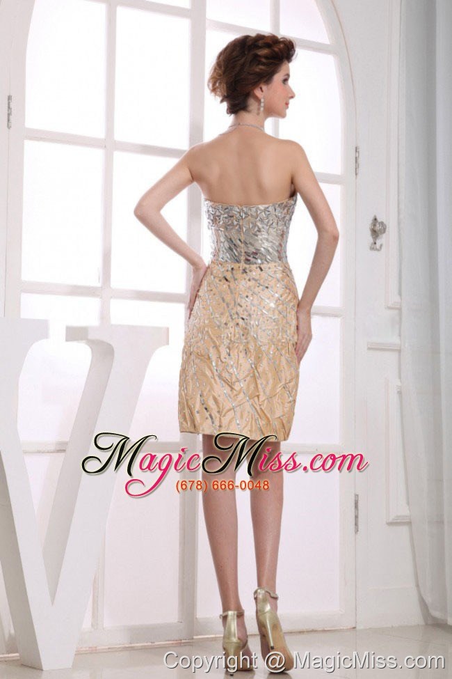 wholesale paillette column sweetheart knee-length taffeta prom dress gold