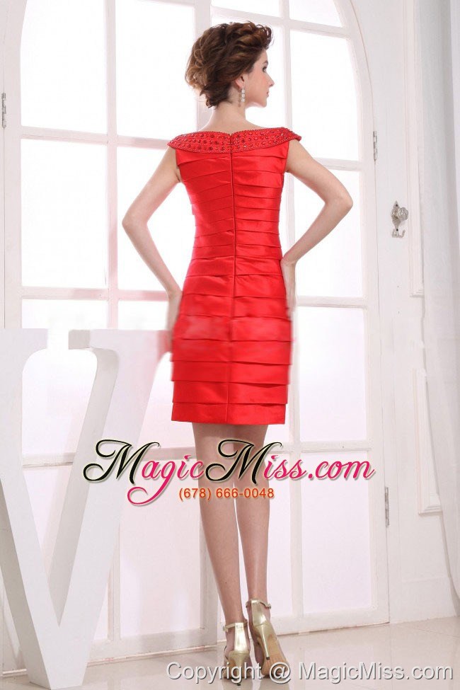 wholesale column off the shoulder mini-length prom dress red ruched taffeta