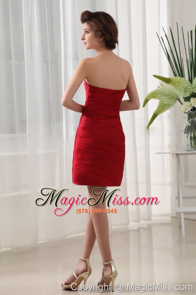 wholesale wine red ruched over skirt and mini-length for simple prom dress