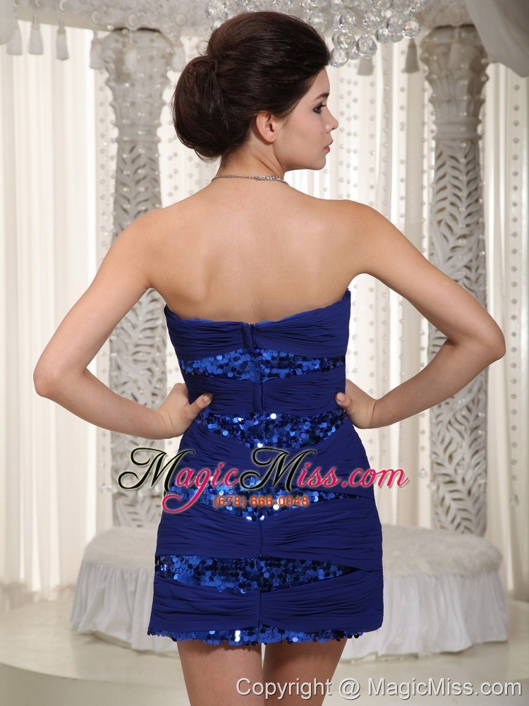 wholesale royal column sweetheart mini-length sequined and chiffon ruched prom dress