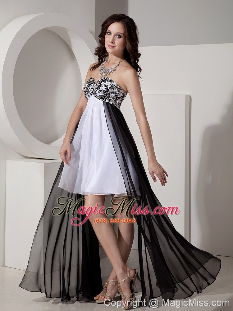 wholesale black and white empire sweetheart floor-length chiffon appliques prom dress