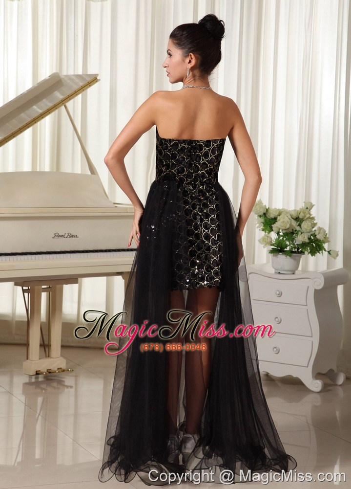 wholesale high-low custom made prom dress column tulle black with special fabric