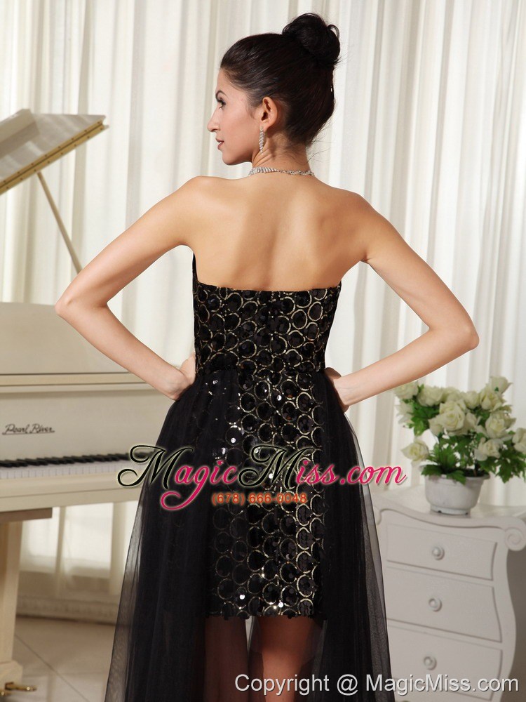 wholesale high-low custom made prom dress column tulle black with special fabric