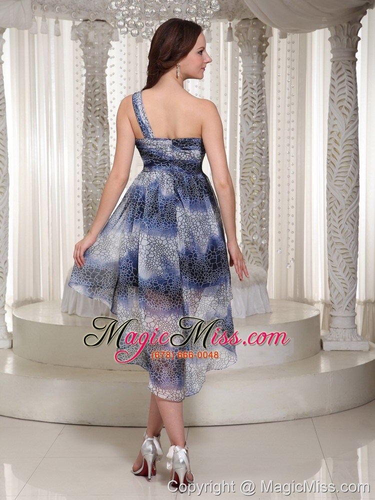 wholesale high-low one shoulder printing dress for prom with multi-color