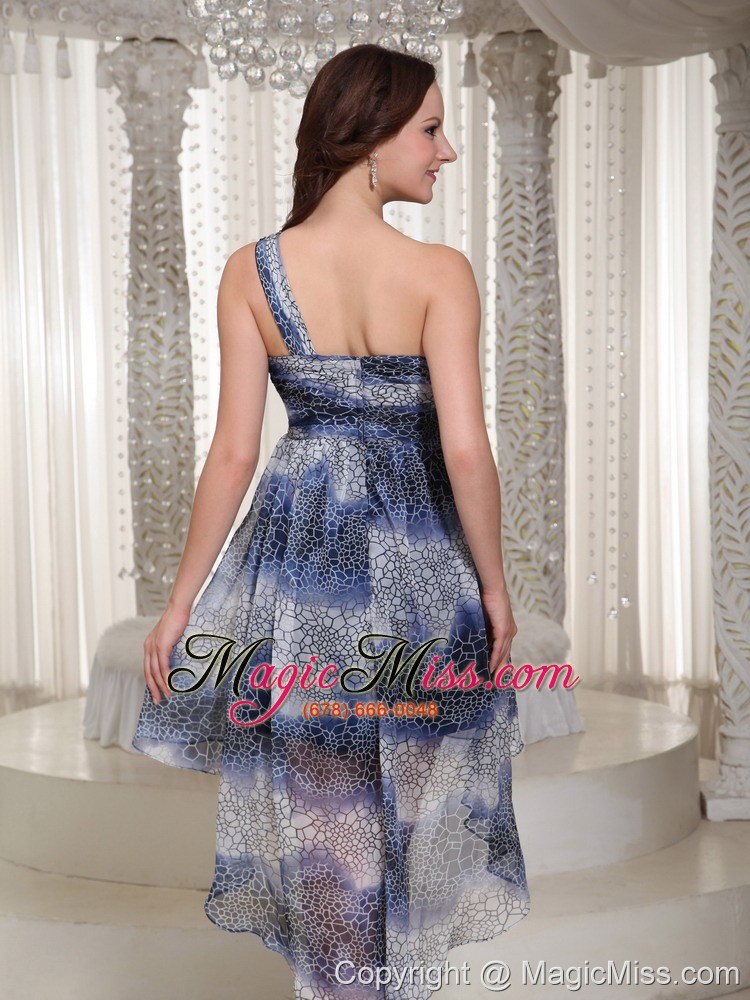 wholesale high-low one shoulder printing dress for prom with multi-color