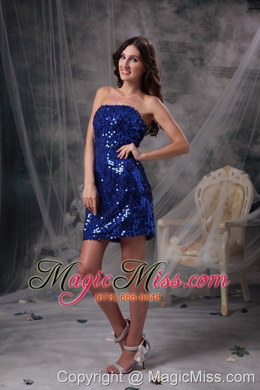 wholesale blue column strapless mini-length beading sequin prom dress