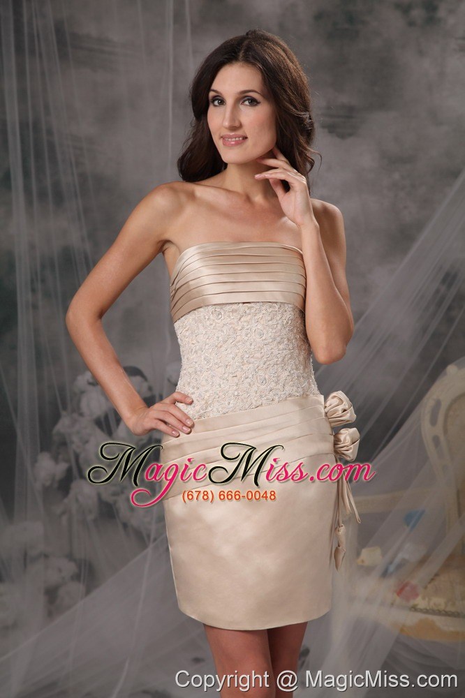 wholesale lovely champagne prom / cocktail dress column strapless satin appliques mini-length