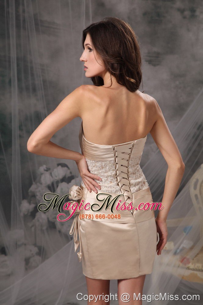 wholesale lovely champagne prom / cocktail dress column strapless satin appliques mini-length