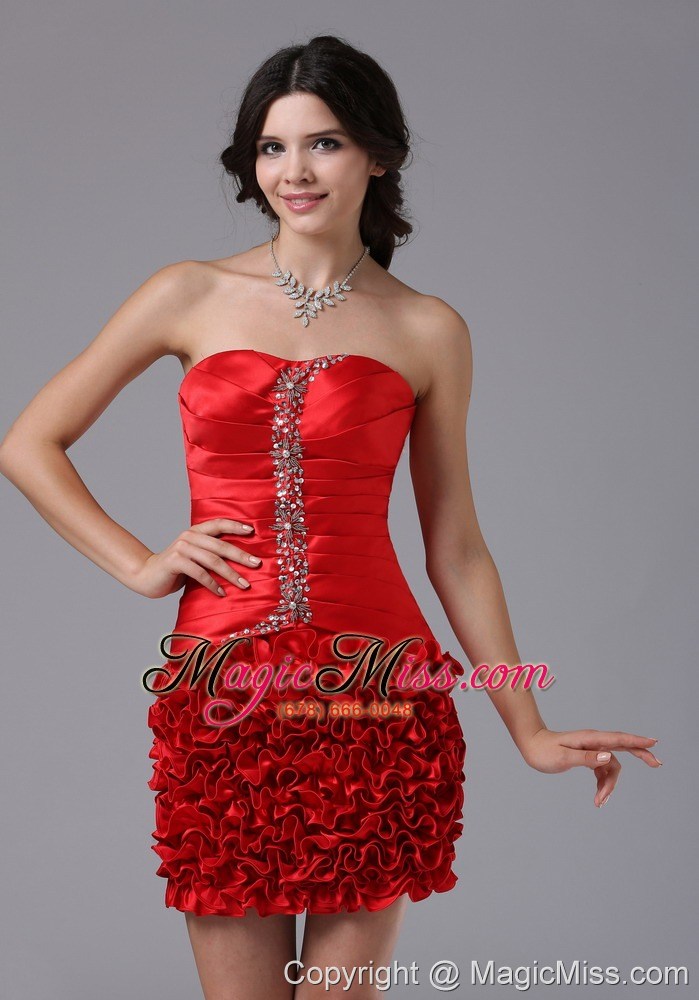 wholesale red ruched bodice and beading for 2013 prom dress in beverly hills california mini-length taffeta
