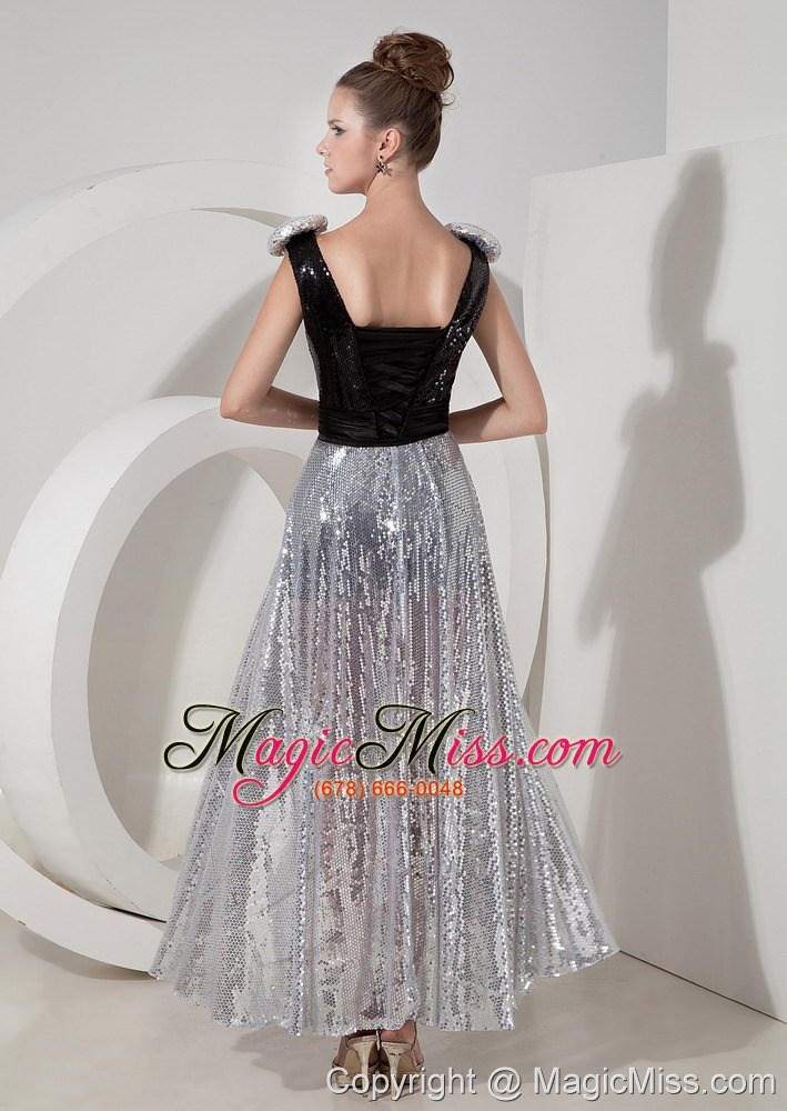 wholesale black column v-neck mini-length sequin detachable prom dress