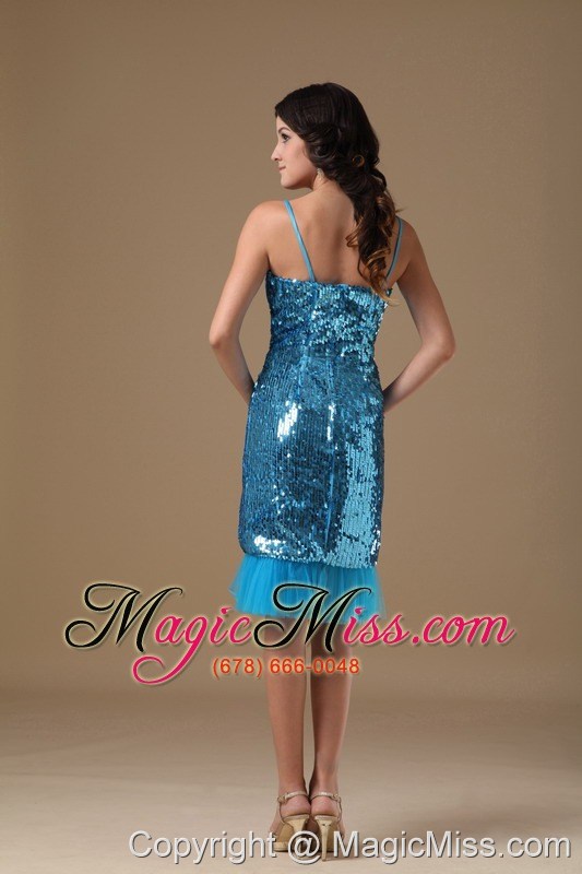 wholesale blue column straps knee-length sequin beading prom dress