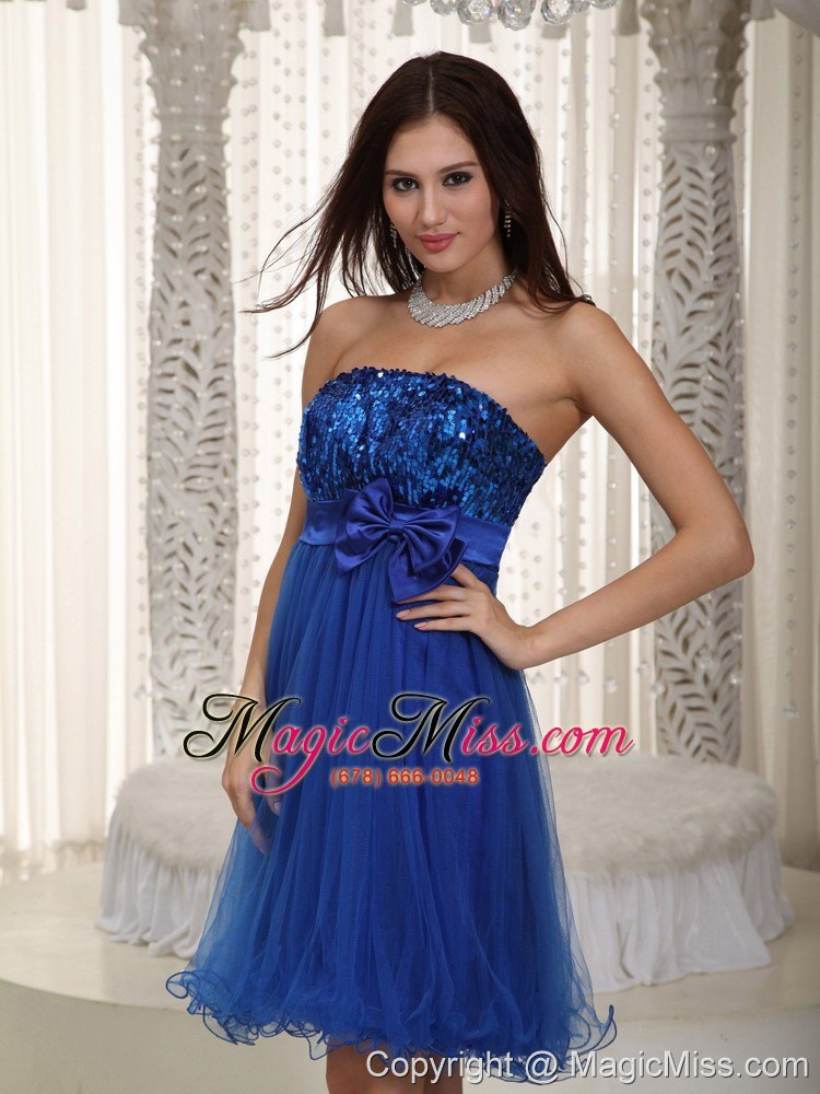 wholesale royal blue empire strapless mini-length organza and sequin bowknot prom / homecoming dress