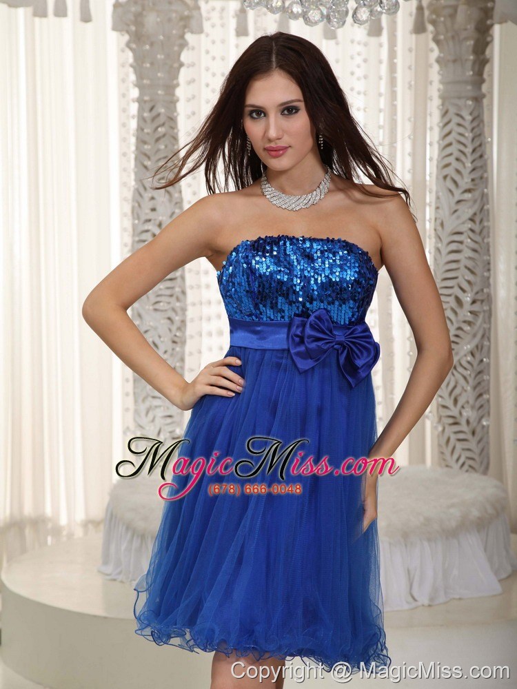 wholesale royal blue empire strapless mini-length organza and sequin bowknot prom / homecoming dress