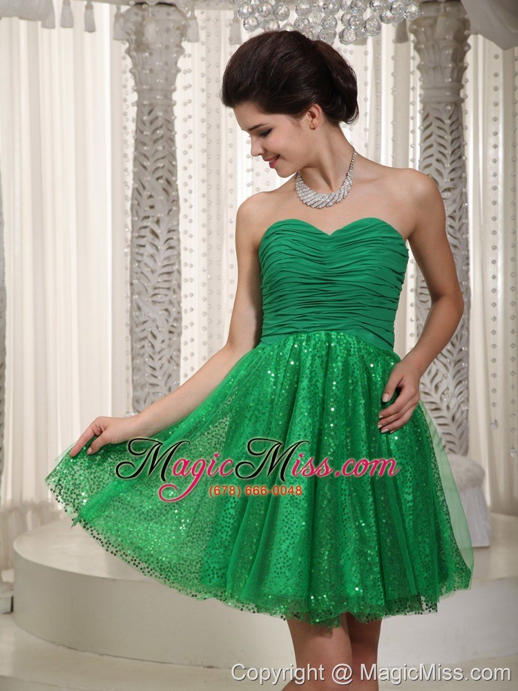 wholesale green a-line / princess sweetheart mini-length tulle and sequin ruch prom / cocktail dress