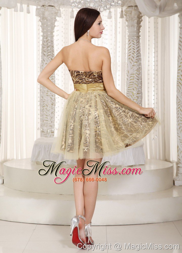 wholesale champagne a-line strapless knee-length leopard and tulle cocktail dress