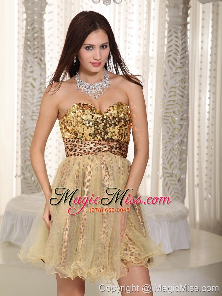 wholesale champagne a-line / princess sweetheart mini-length organza sequins prom / cocktial dress