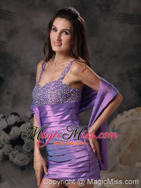 wholesale purple column straps mini-length taffeta beading prom dress