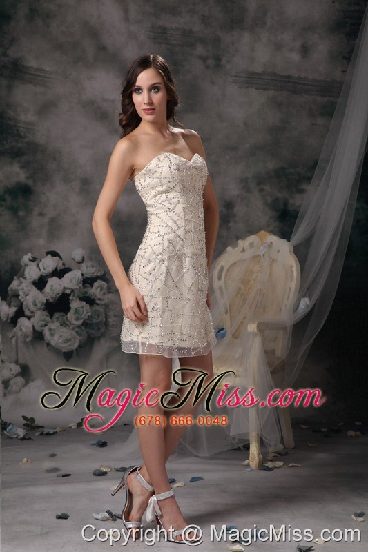 wholesale champagne column sweetheart mini-length taffeta beading prom / homecoming dress