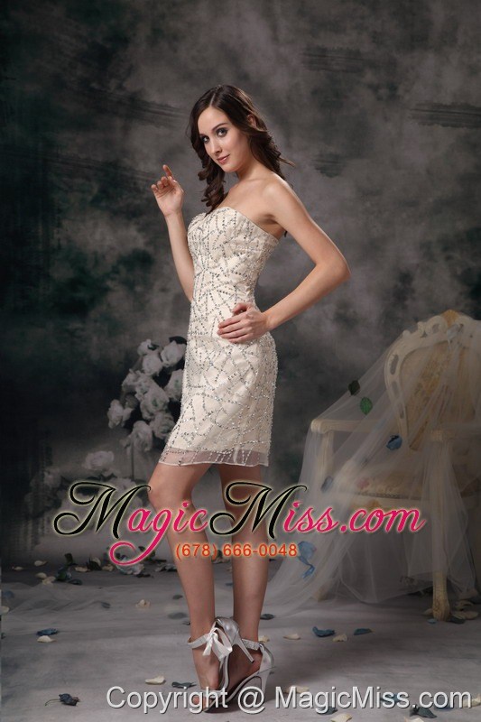 wholesale champagne column sweetheart mini-length taffeta beading prom / homecoming dress