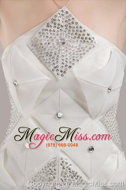 wholesale white sheath / column halter mini-length satin beading prom dress