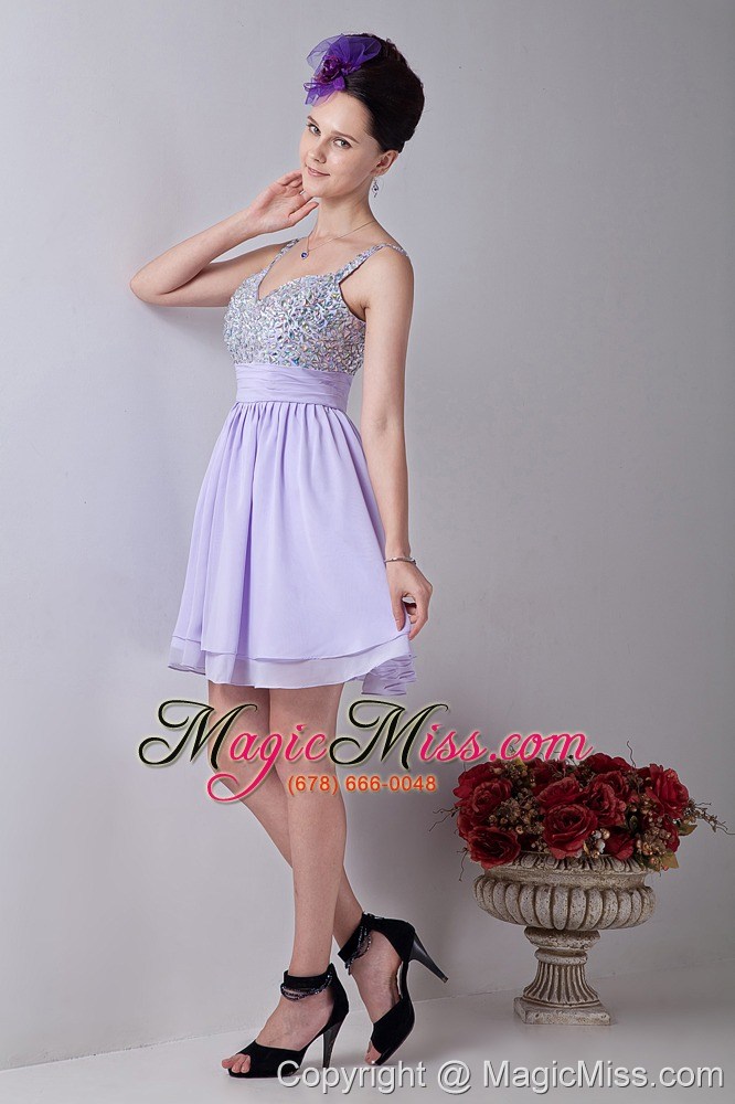 wholesale lilac empire straps mini-length chiffon beading prom / homecoming dress