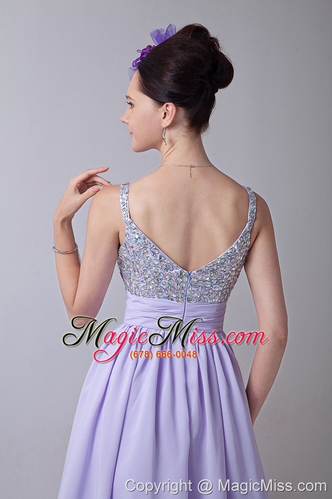 wholesale lilac empire straps mini-length chiffon beading prom / homecoming dress