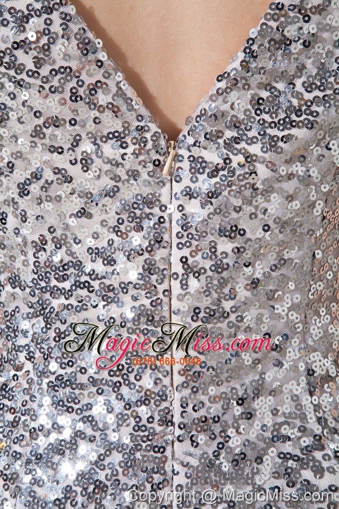 wholesale sliver column v-neck mini-length sequin prom / homecoming dress
