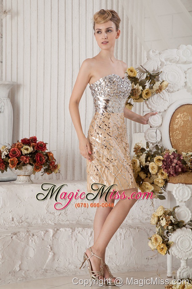 wholesale champagne column sweetheart mini-length sequin beading prom dress