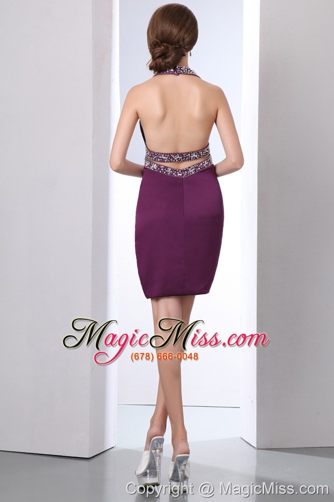 wholesale purple column halter mini-length taffeta beading prom dress