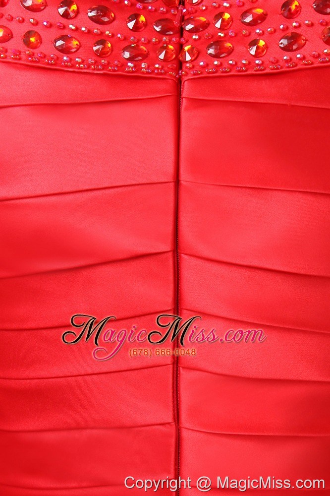 wholesale red column bateau mini-length taffeta beading prom dress