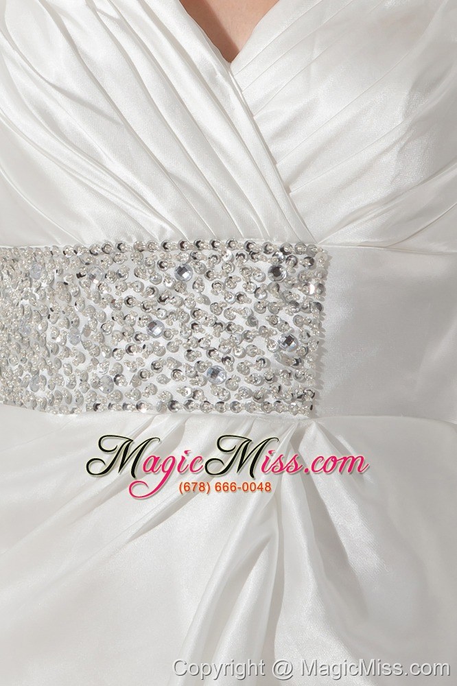 wholesale white column v-neck mini-length taffeta beading prom / homecoming dress