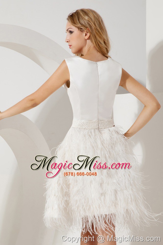 wholesale white a-line / pricess scoop mini-length feather beading prom / homecoming dress