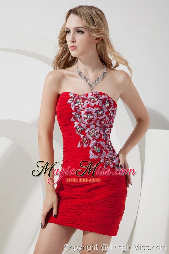 wholesale red column / sheath strapless mini-length chiffon beading prom dress