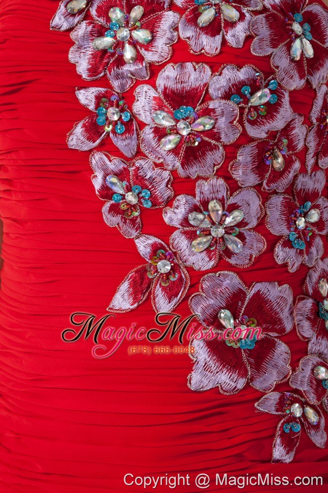 wholesale red column / sheath strapless mini-length chiffon beading prom dress