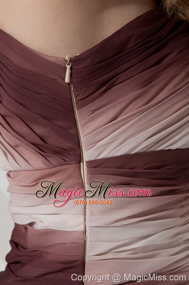 wholesale ombre color column / sheath one shoulder mini-length chiffon and tulle ruchprom dress