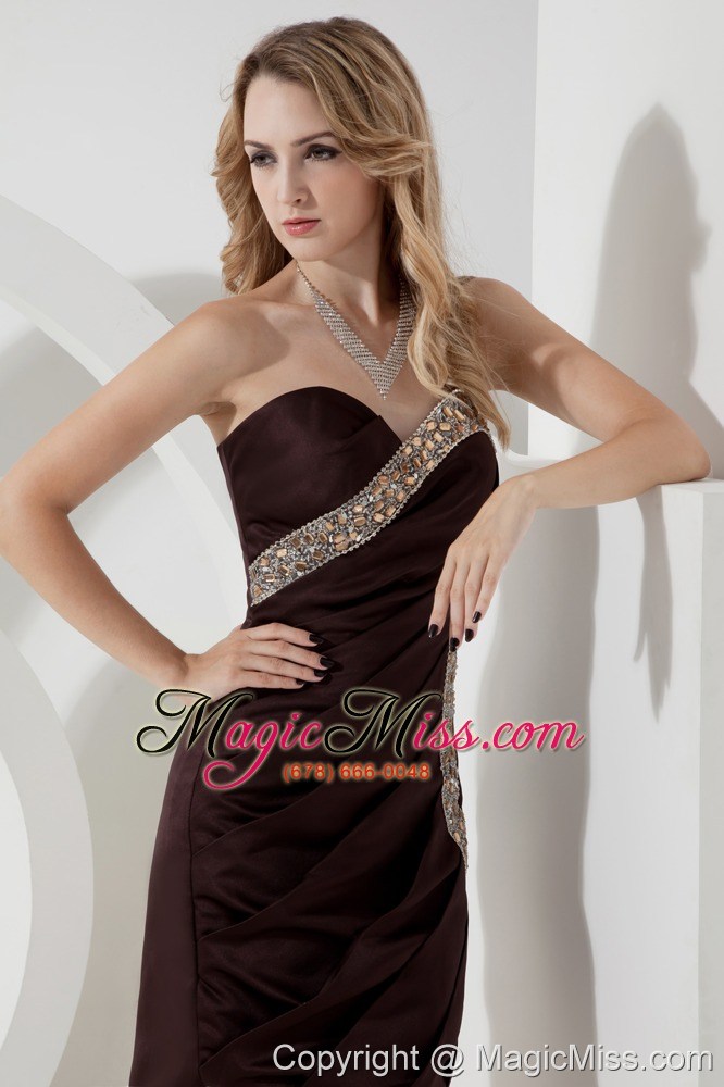 wholesale brown column / sheath sweetheart mini-length satin beading prom dress