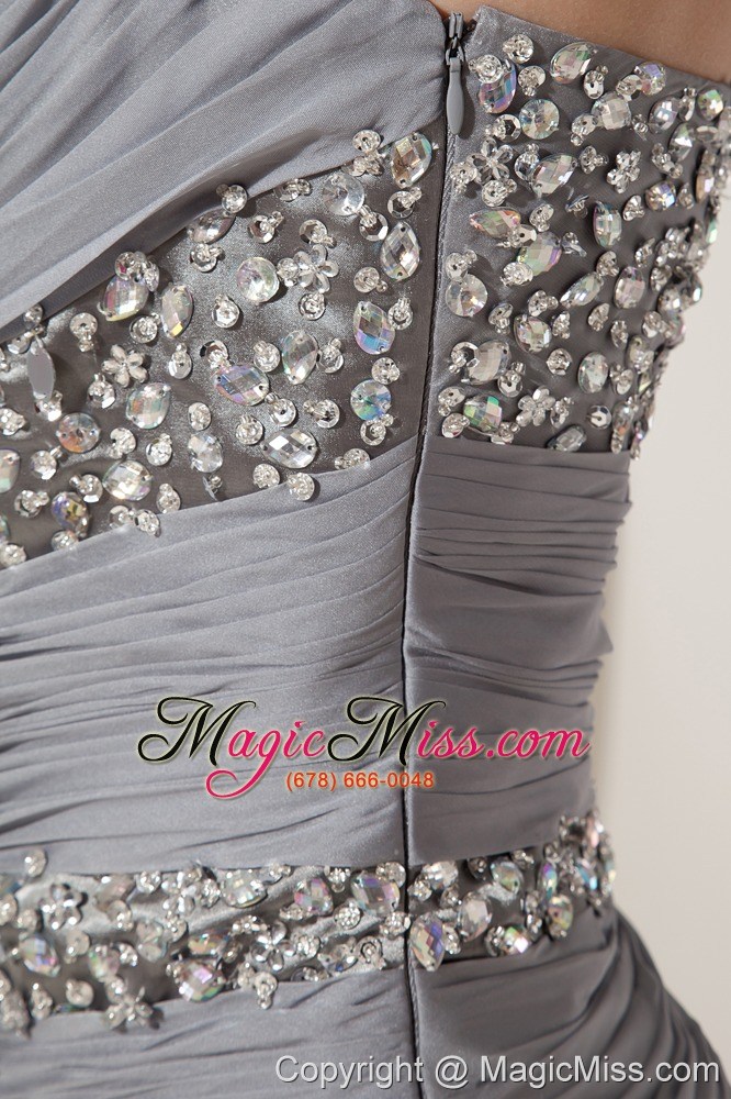 wholesale grey column one shoulder mini-length chiffon beading prom dress