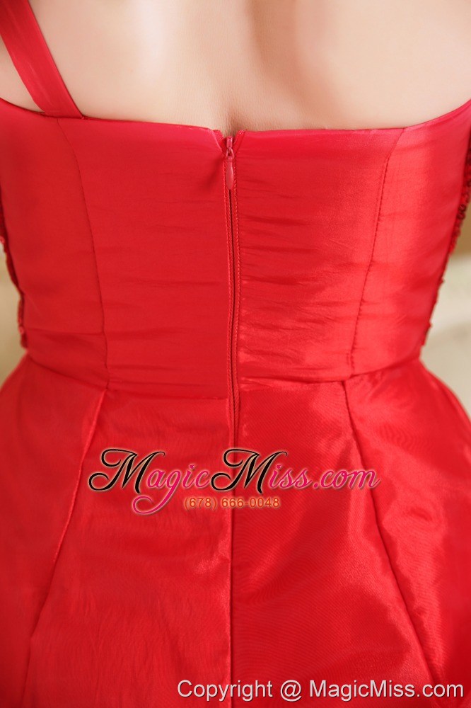 wholesale red a-line one shoulder mini-length organza sequin prom / homecoming dress