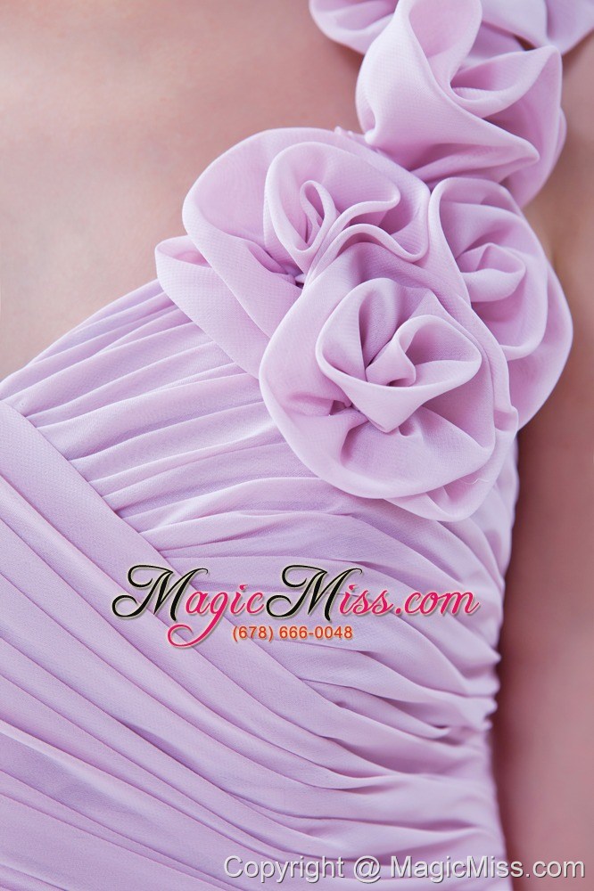 wholesale lavender column one shoulder mini-length chiffon hand made flower prom / homecoming dress